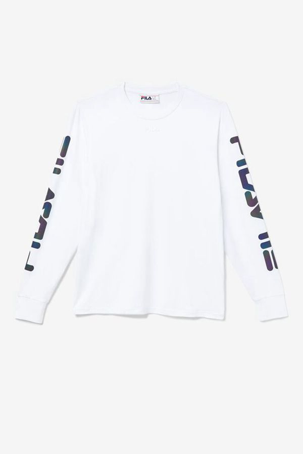 Fila Long Sleeve Logo Men's T-Shirts - White,NZ 21-64803